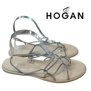 HOGAN Women's Gray Suede Leather Netting Thong Sandals 39